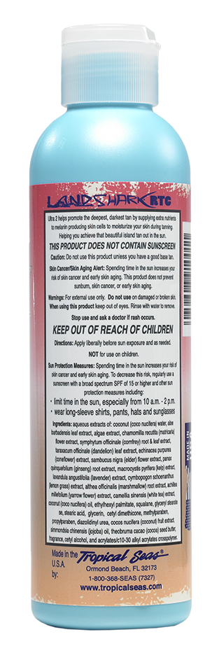 No sunscreen tanning lotion. Land Shark tanning lotion. sun care. indoor and outdoor tanning lotion. Dark Tanning.